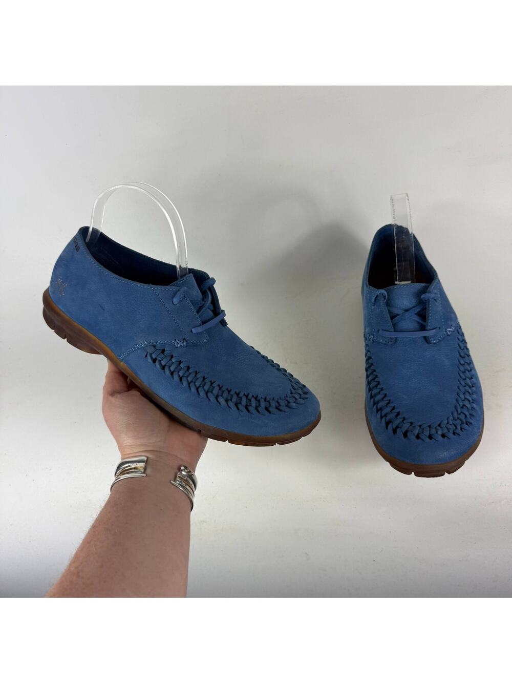 John Fluevog Earth Angel Moccasin Men's 9 Blue Nubuck Comfort Lace-Up Shoes